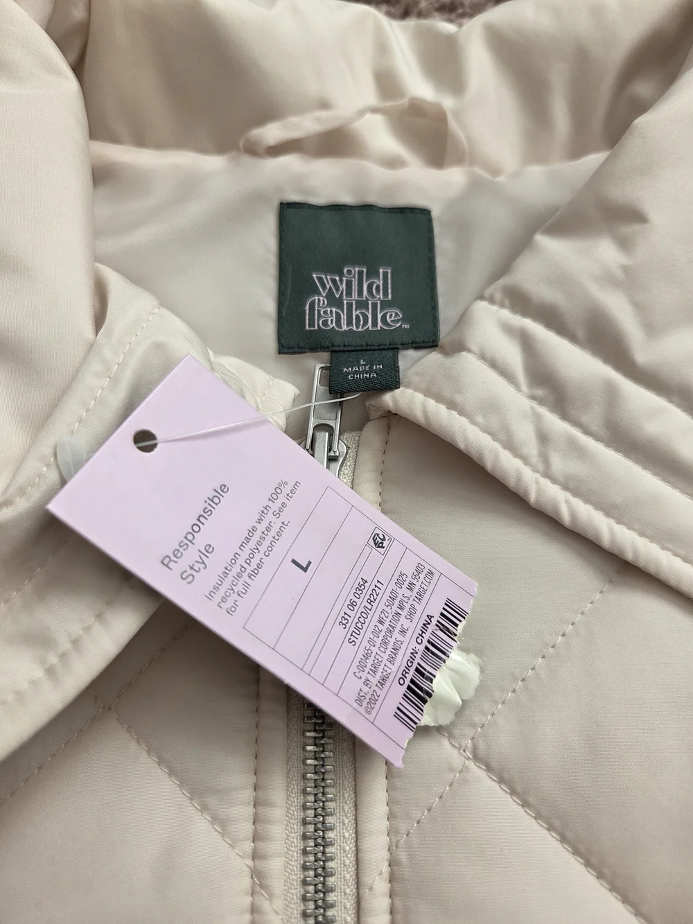 wild fable Quilted Puffer Jacket in Cream - Picture 3 of 3